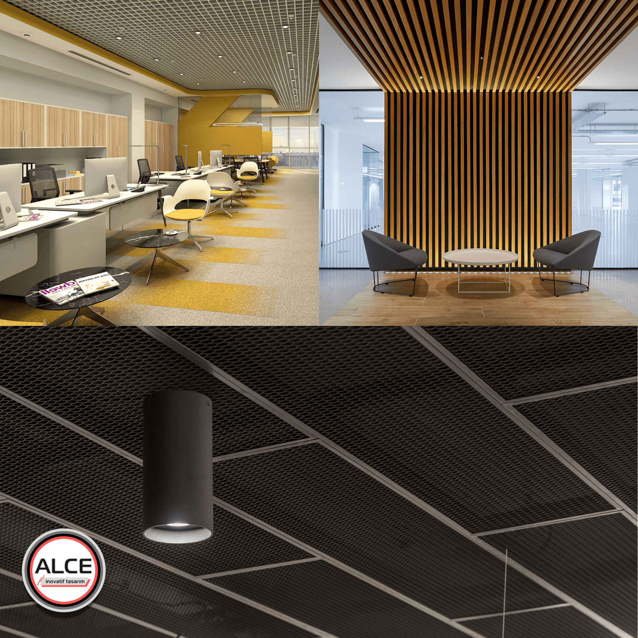 Metal Asma Tavan Çeşitleri Kolajı